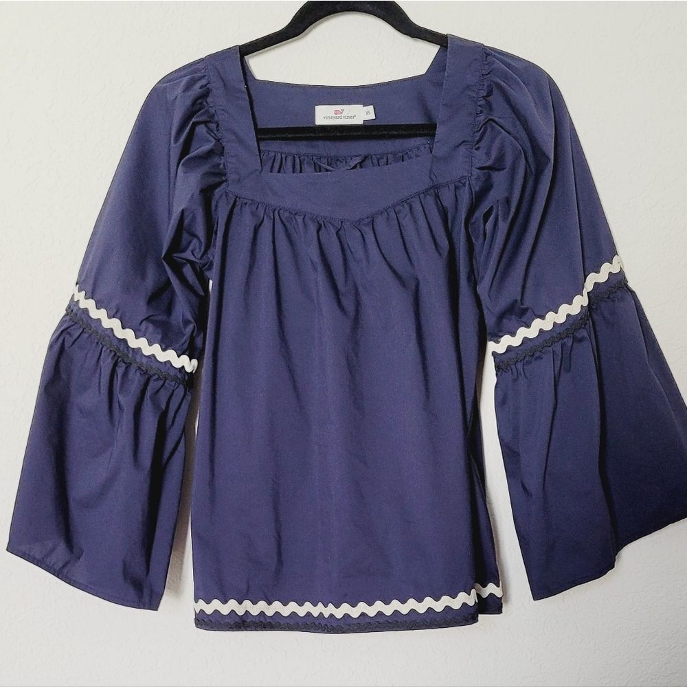 Vineyard Vines Navy Blouse with White  Trim Sz XS